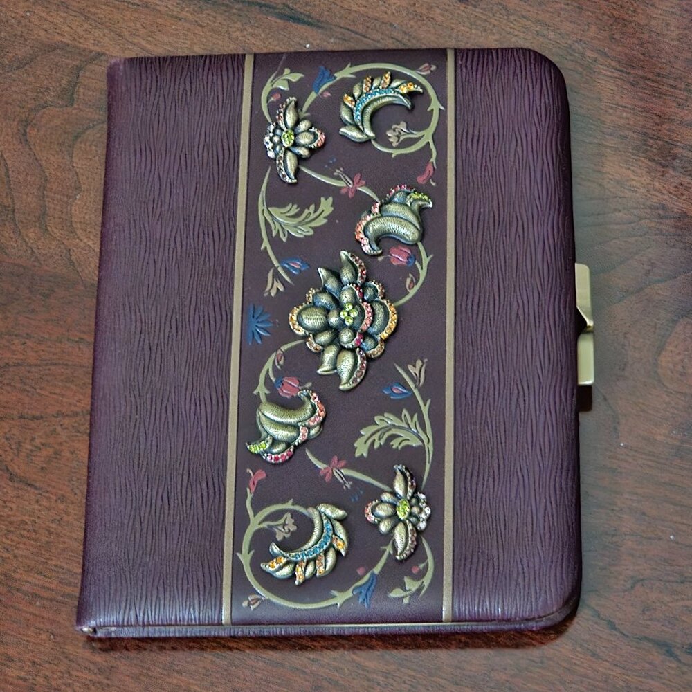 JAY STRONGWATER FLORAL SCROLL LEATHER CRYSTAL ENAMEL PHOTO PICTURE ALBUM BOOK